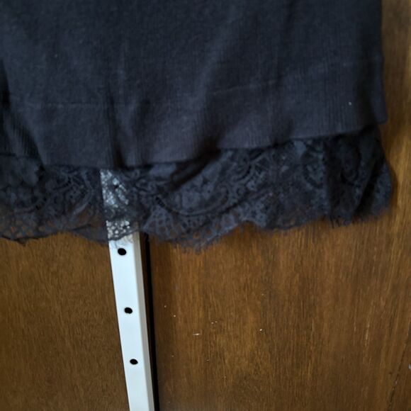 SleevelessSweater Cowl Neck Dress/long Top Black office casual sz L Lace Bottom - Picture 2 of 8